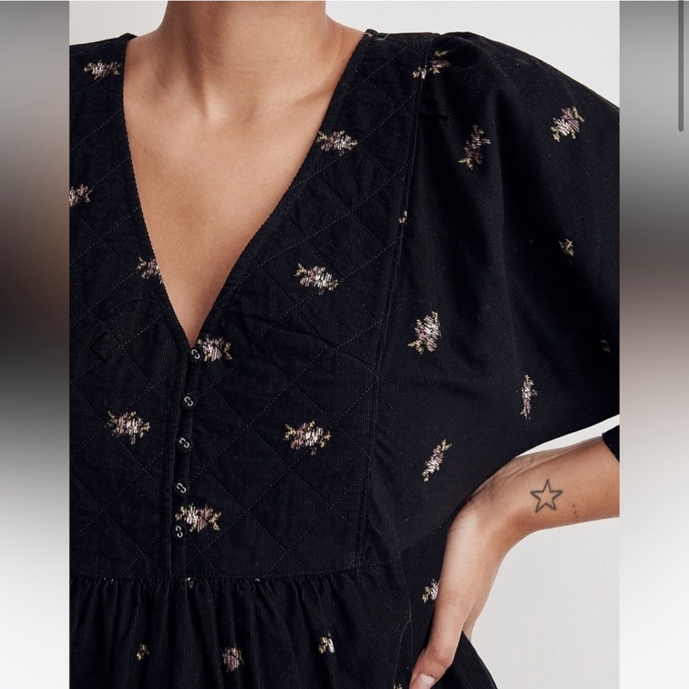 Madewell Corduroy Floral Black Dress